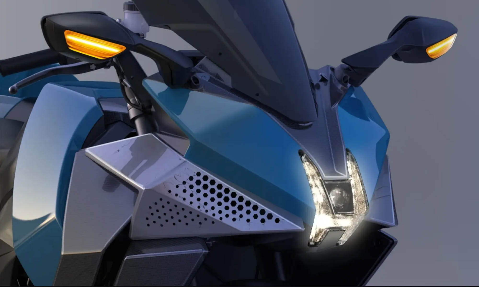 Un detalle de diseño: el faro en forma de H del frontal de esta motocicleta.