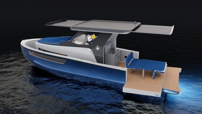 El R30 es un barco eléctrico que dispone de paneles solares para cargar sus baterías sin necesidad de enchufes de por medio.