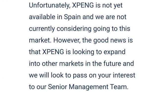 Parte del correo electrónico en el que Xpeng nos responde.