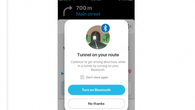 Alerta de Waze de la presencia de un túnel con dichas balizas con conectividad Bluetooth.
