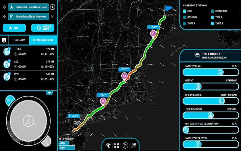  Con EVNavigation se pueden calcular rutas en cualquier modelo de coche eléctrico teniendo en cuanta todos los parámetros que afectan a la autonomía de la batería. 