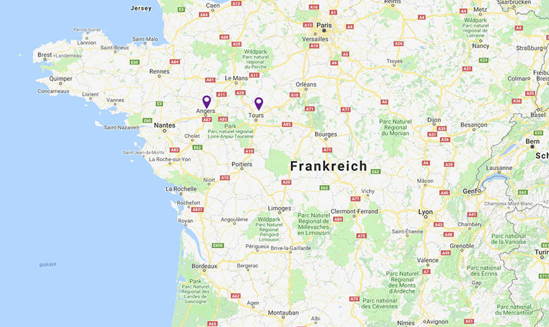 Mapa de ubicación de las dos estaciones francesas. Fuente Ionity