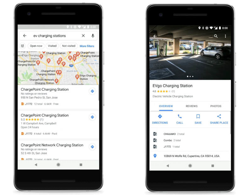 La búsqueda de estaciones de carga también está disponible a través de la app de Google Maps para móviles
