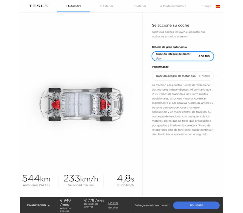 Configurador del Tesla Model 3 en España. Selección de versión