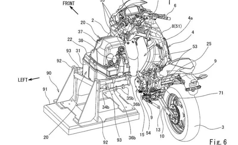 La patente de Kawasaki se basa en un bastidor que se extrae de la motocicleta arrastrando la batería