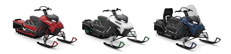 Los tres modelos de las motos de nieve eléctricas de Taiga, Ekko, Atlas y Nomad