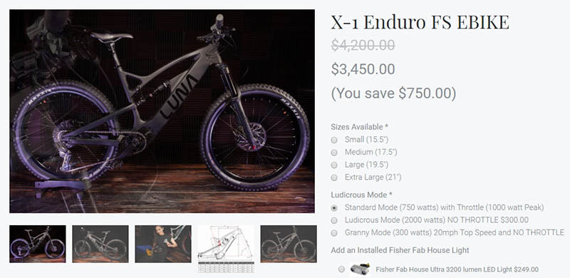 Oferta de la web de Luna Cycle para la X-1 Enduro FS
