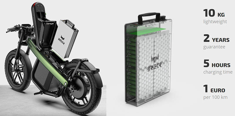 El Brekr B4000 puede transportar dos baterías extraíbles y portátiles