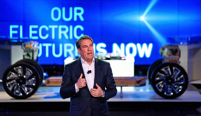 General Motors President Mark Reuss addresses the gathering Wednesday, March 4, 2020 at an event detailing GM's electric vehicle technologies and upcoming products in the Design Dome on the GM Tech Center campus in Warren, Michigan. (Photo by Steve Fecht for General Motors)