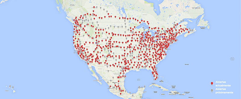 Red existente y futura de Supercargadores de Tesla en América (mayo 2020)