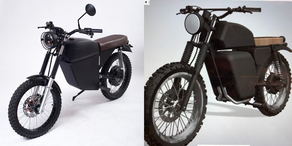 Comparativa visual entre el prototipo de la Black Tea Moped y la remodelación a través de un render.