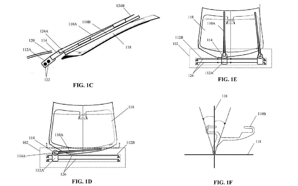 Planos de la patente del limpia parabrisas plano de Tesla.