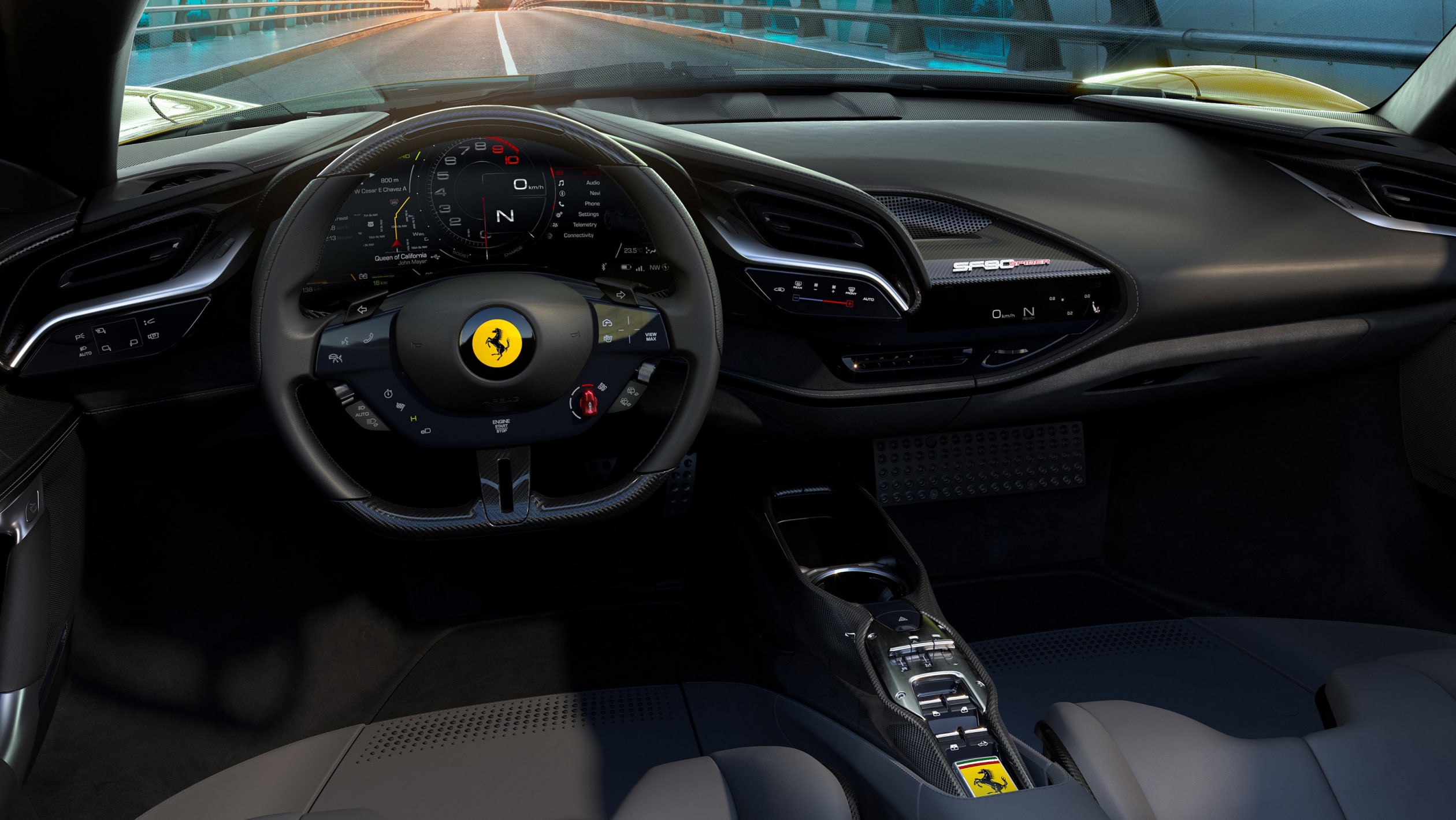 Interior del Ferrari SF90 Spider híbrido enchufable.