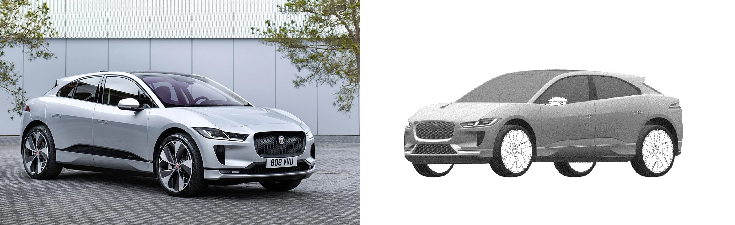 Cambios entre las imágenes de la patente y el actual Jaguar I-Pace eléctrico.