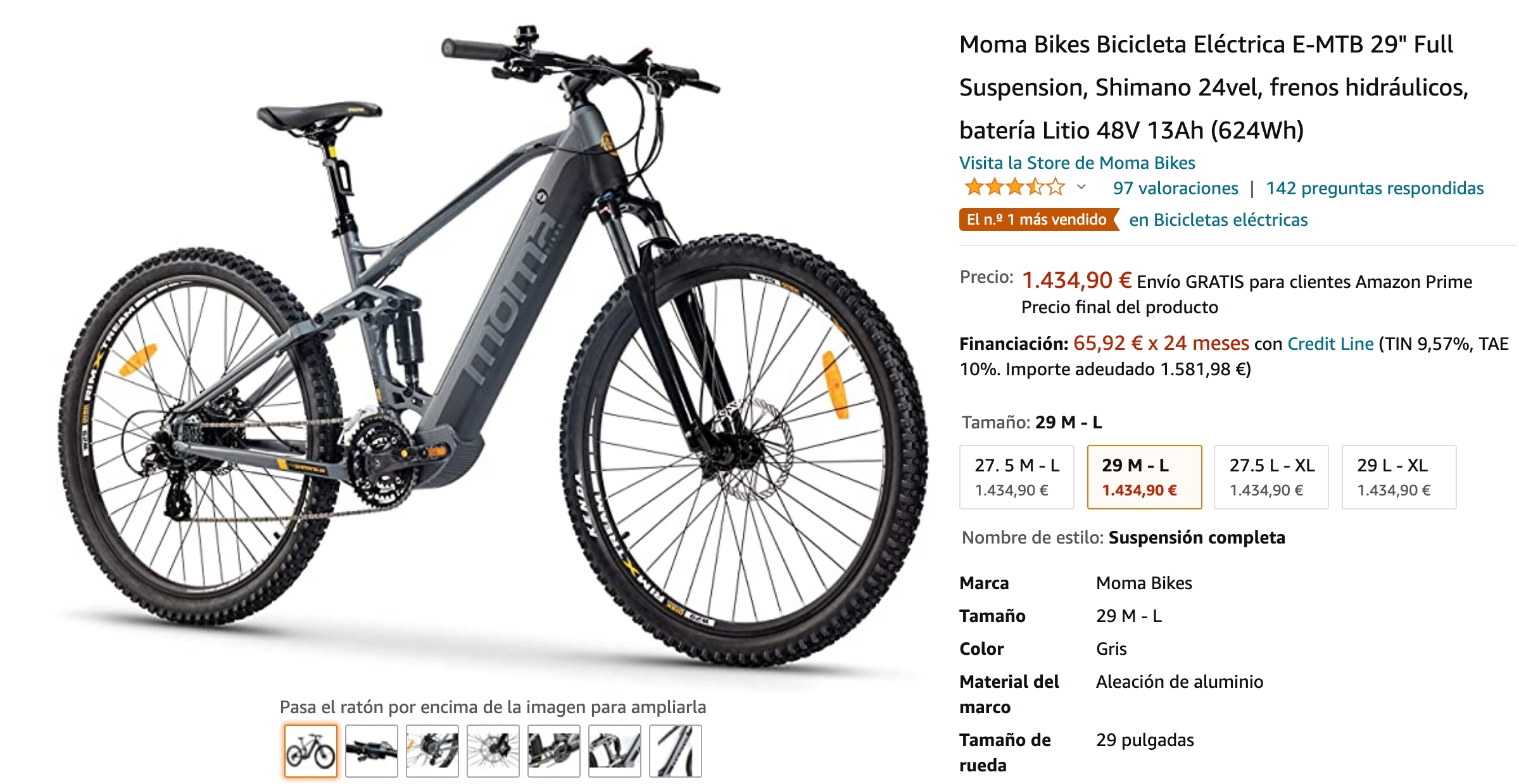 La Moma E-MTB 29 es, según Amazon, su bicicleta eléctrica más vendida