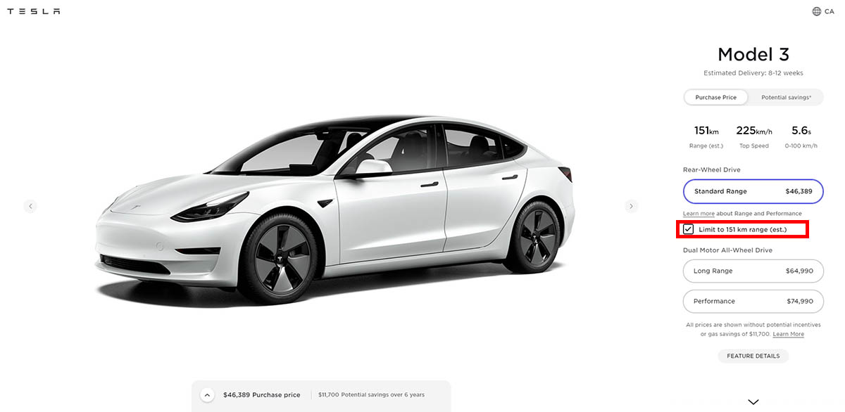 Tesla Model 3 canada