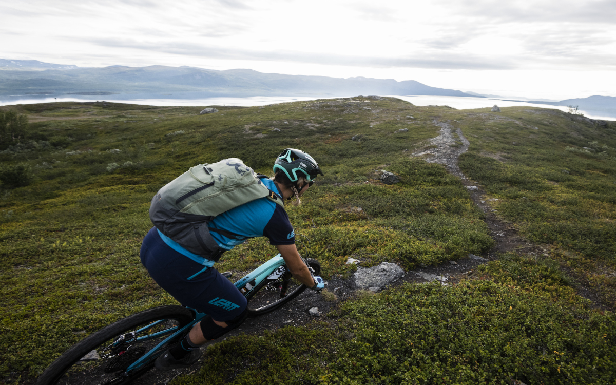 Steffi Marth mountain biking near Björkliden in Swedish Lapland.