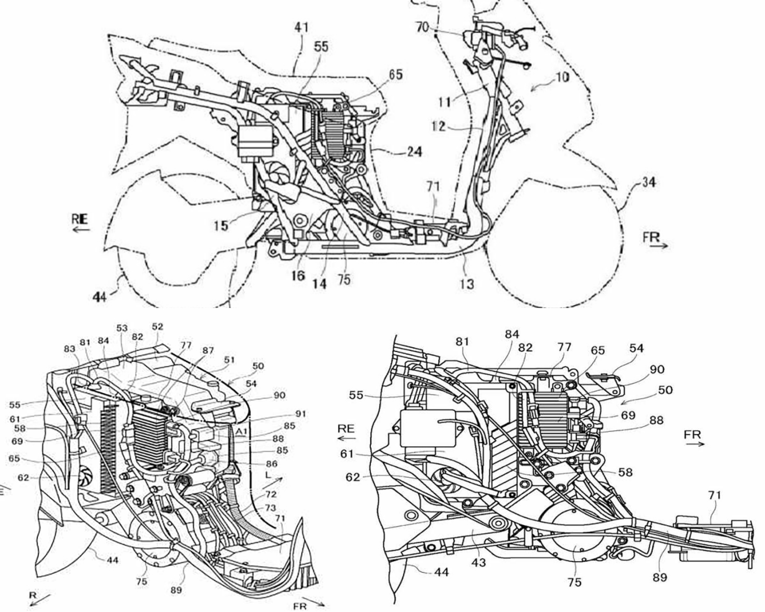 Planos de la patente del scooter eléctrico de Suzuki.