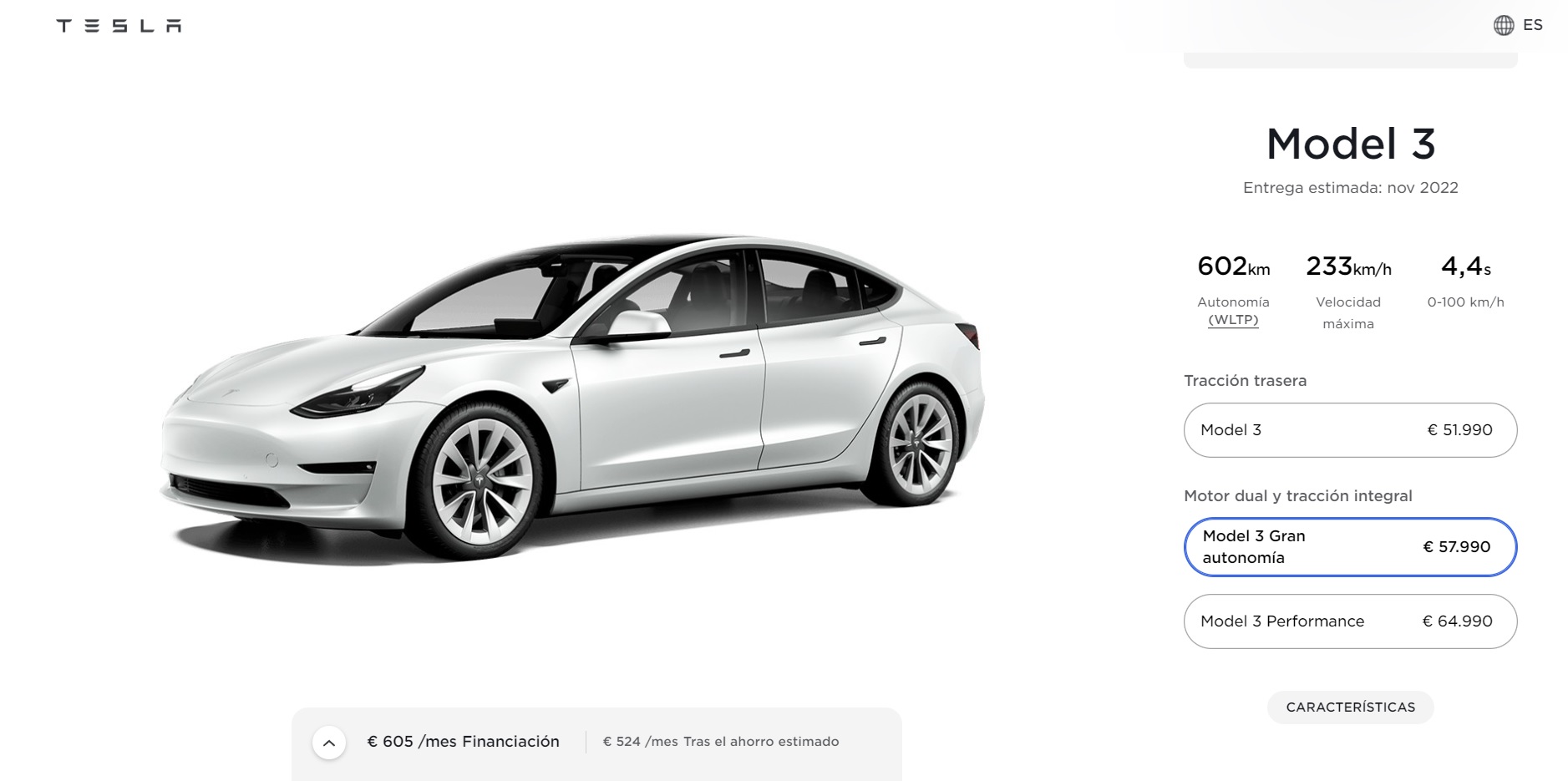 Precios del Tesla Model 3 a fecha 17 de marzo de 2022