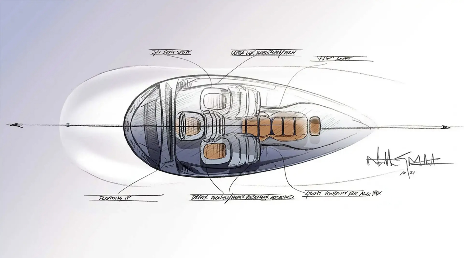 Boceto sobre la configuración interior del Hennessey Project Deep Space