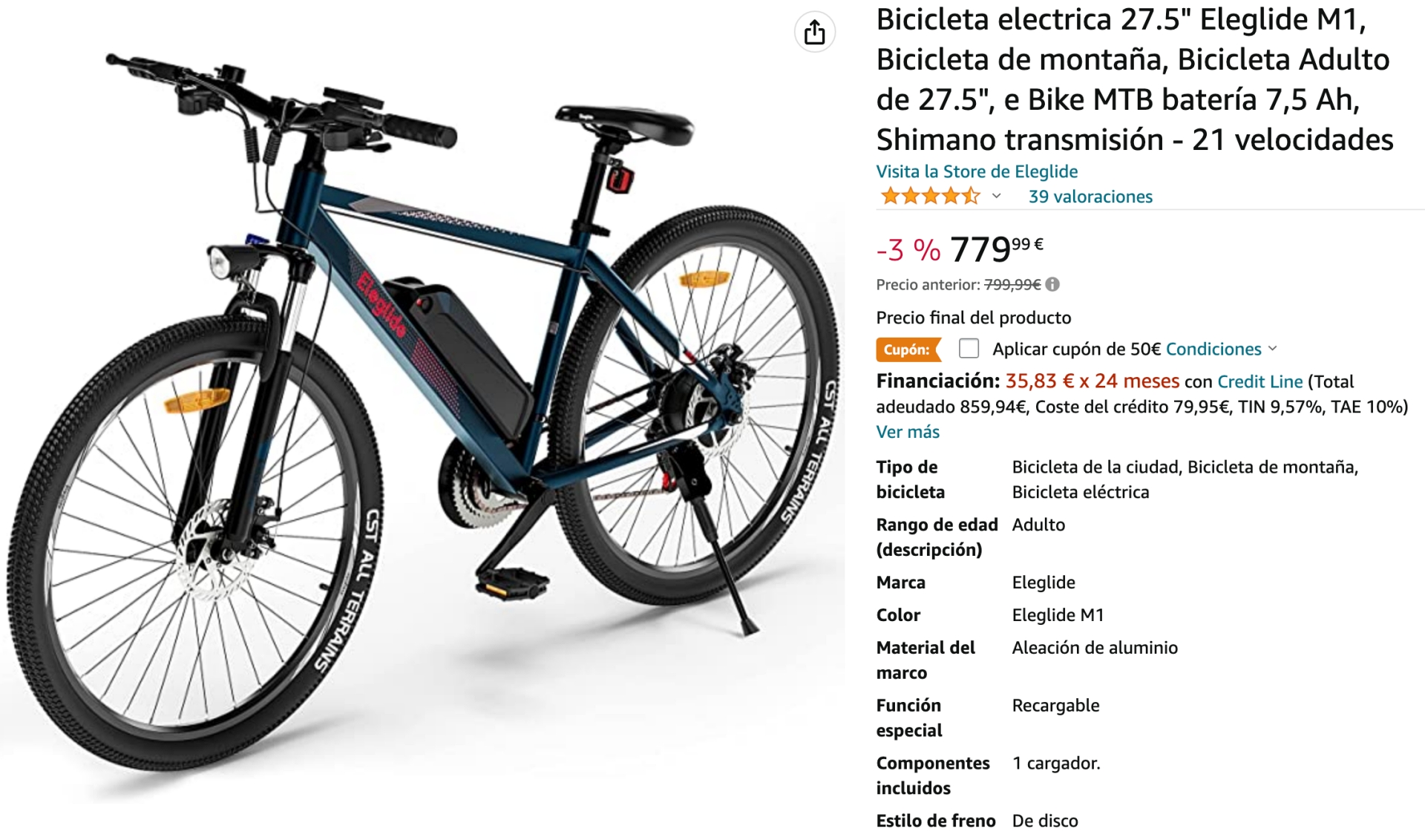 La bicicleta eléctrica Eleglide M1 en Amazon.